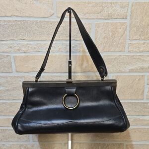 IDEAL VINTAGE STUCTURED FRAME DOCTORS KISS LOCK LEATHER BAG TOP HANDLE